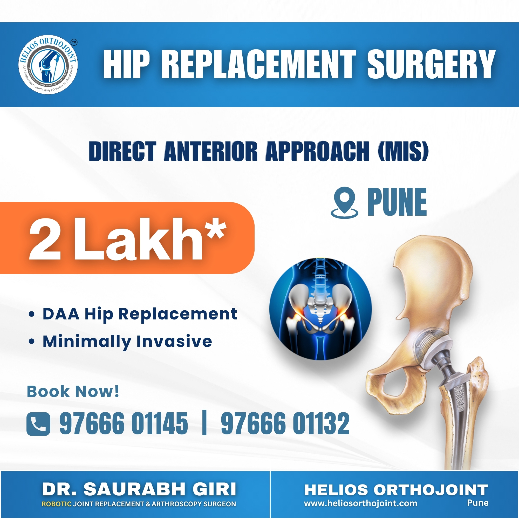 Helios Orthojoint Pvt. Ltd. Facebook ad: Advanced Hip Replacement Starting at ₹2 Lakh*