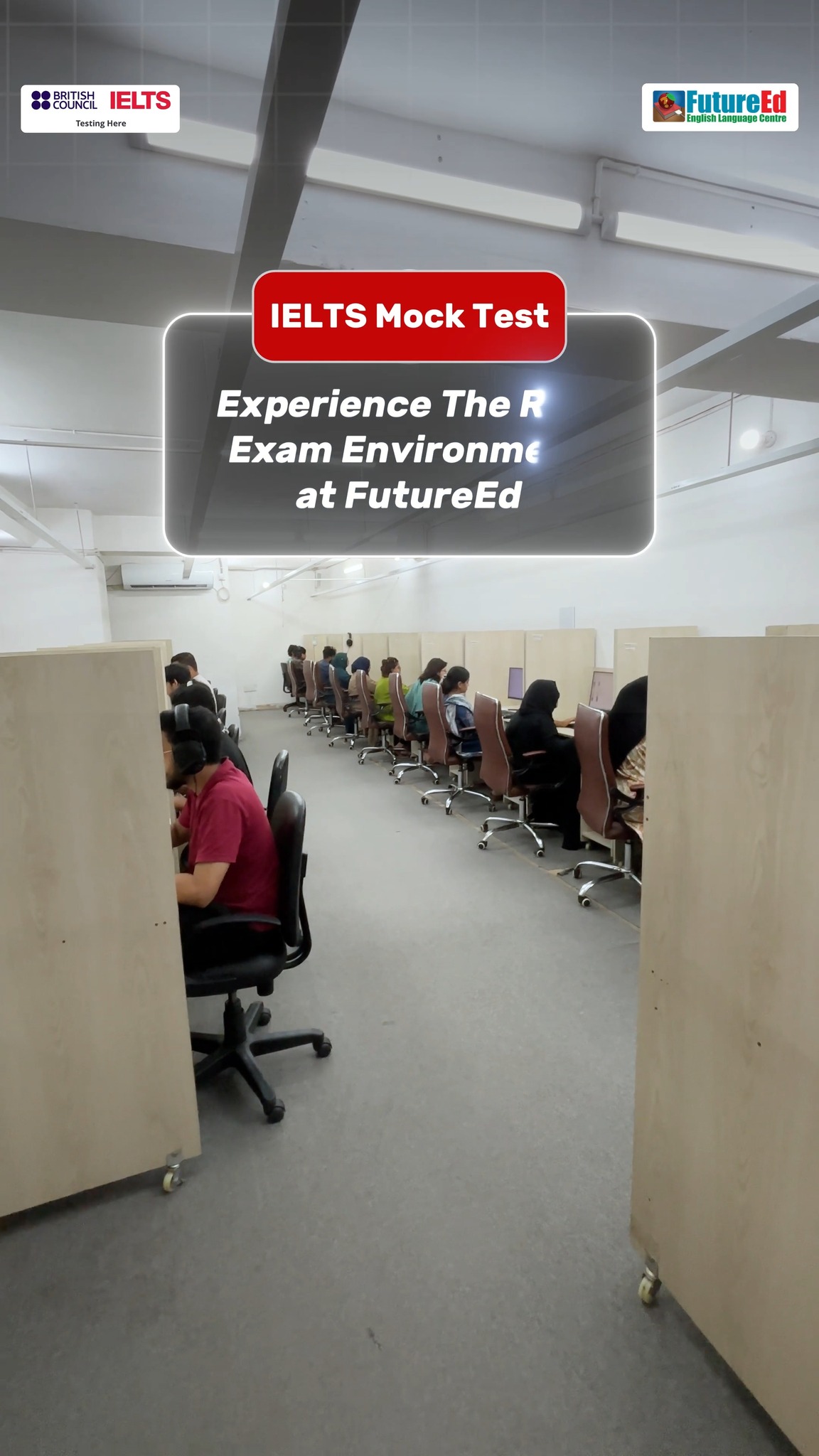 FutureEd English Language Institute Facebook ad: Experience the Real IELTS Exam Environment at FutureEd!