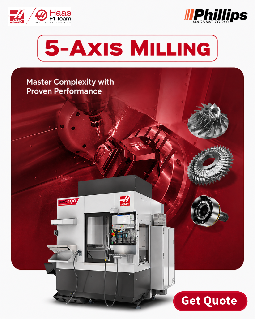 Phillips Machine Tools Facebook ad: Master Complex Parts with 5-Axis Milling