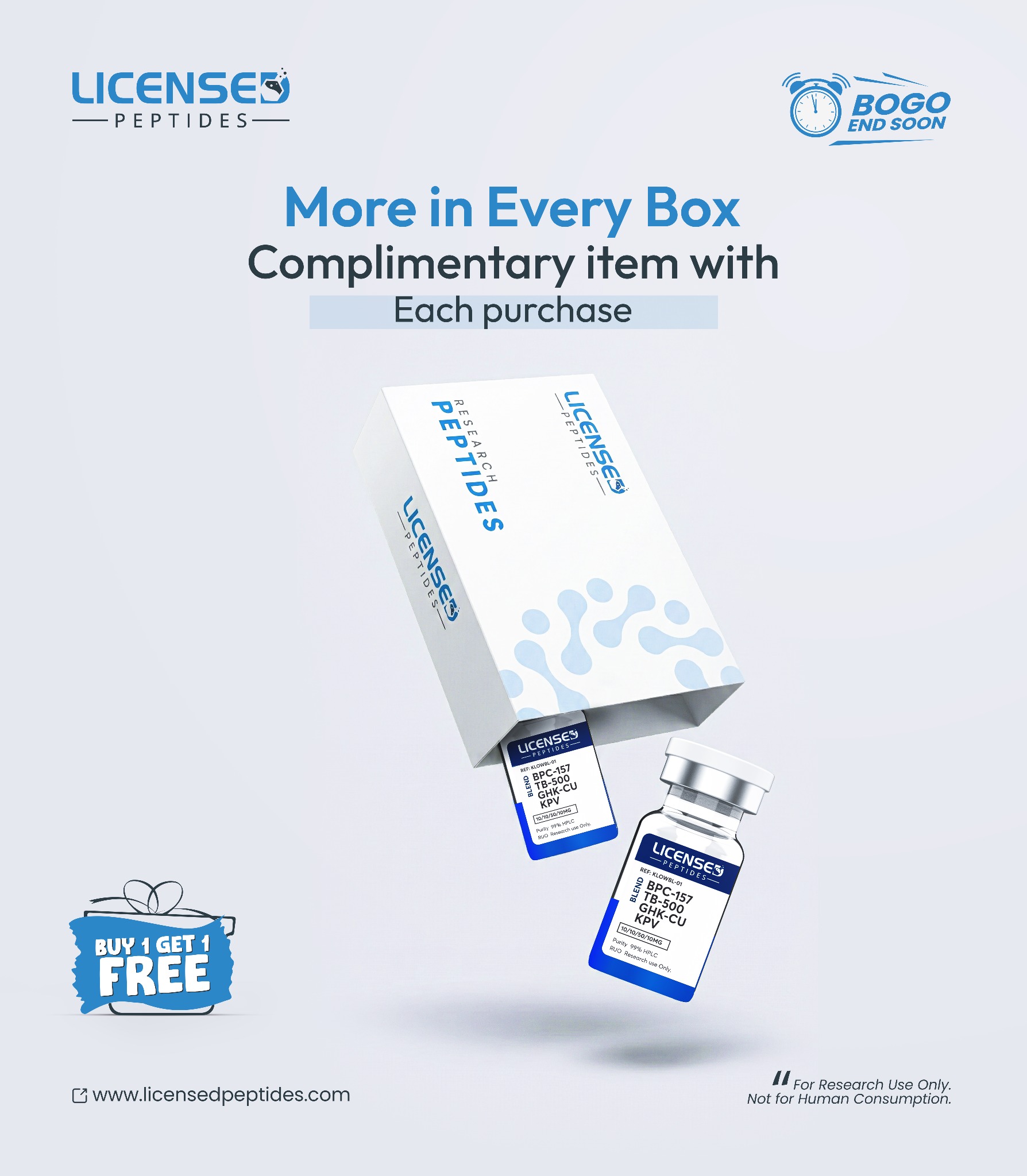 LicensedPeptide Facebook ad: Buy One Get One Free Sale Ends Soon