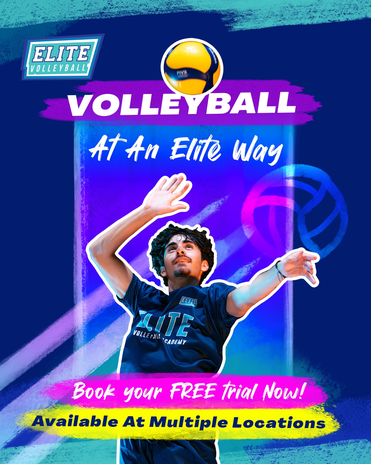 Elite Volleyball Academy Facebook ad: Limited training spots, book your child’s free trial…