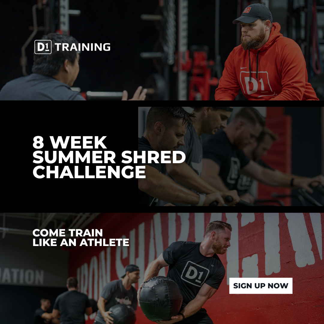 D1 Training Carmel Facebook ad: 8 WEEK SUMMER SHRED CHALLENGE