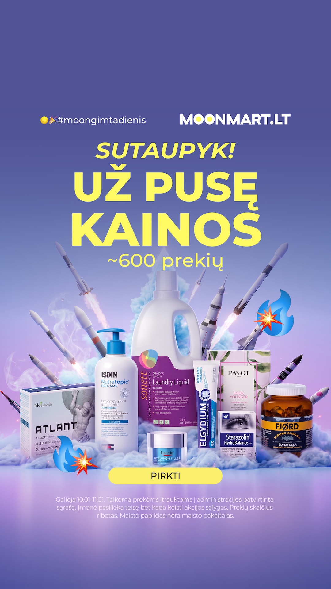 Moonmart LT Facebook ad: Griebk UŽ PUSĘ KAINOS