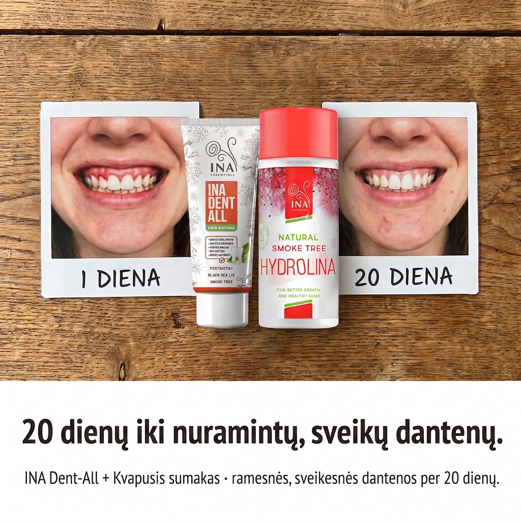 Organinė Kosmetika - InaEssentials.LT Facebook ad: Ramios, sveikos dantenos per 20 dienų