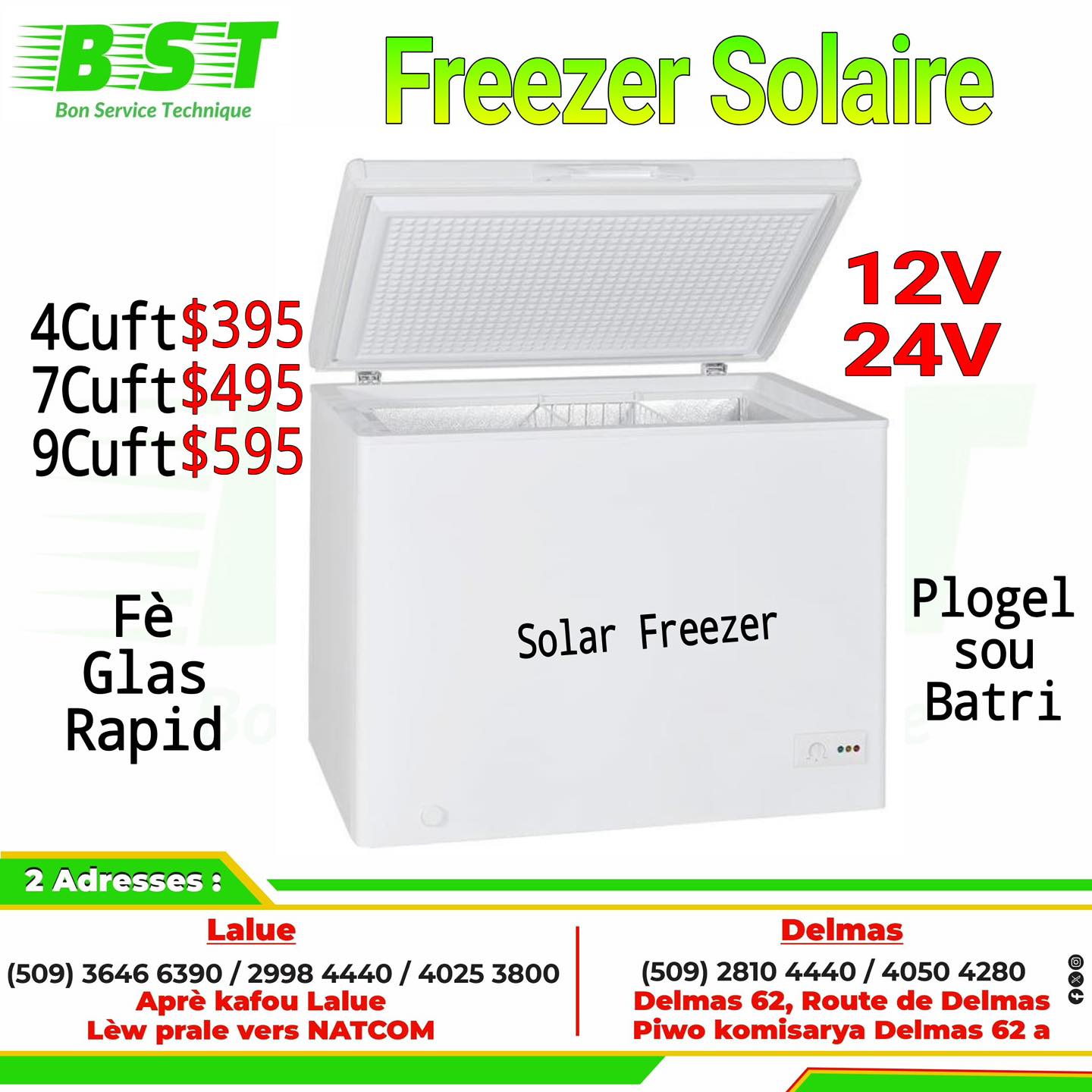 BST Delmas Facebook ad: Frizè solè ak vit, ak limyè, Just plogel…