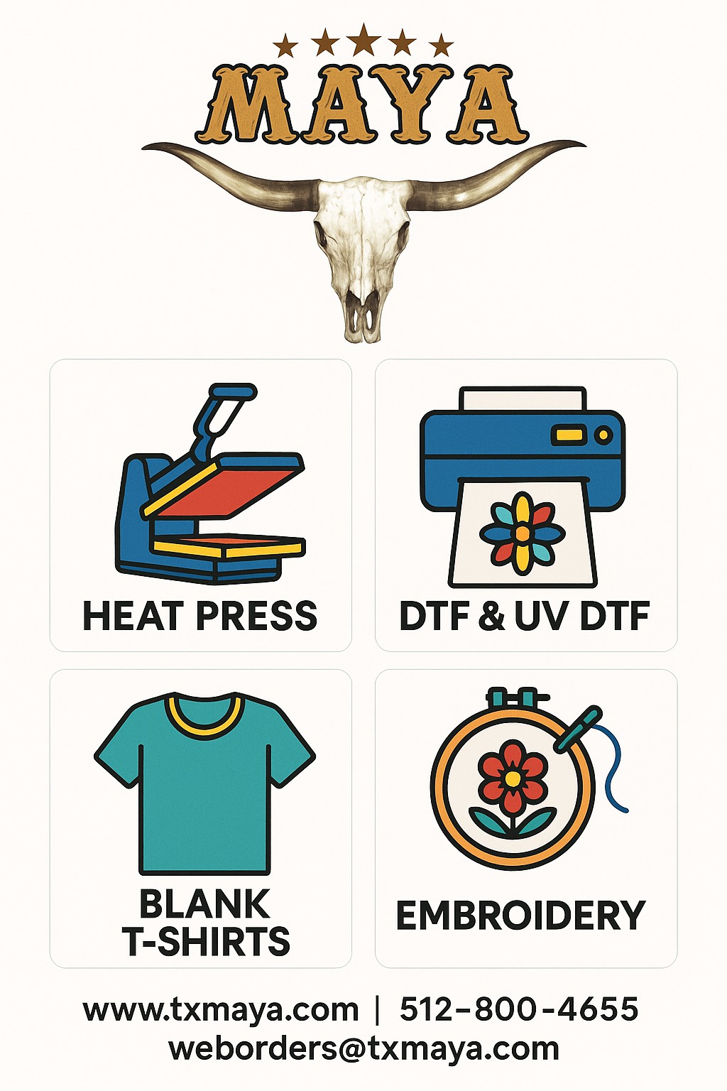 Maya TX Shirts & DTF transfers Facebook ad: Custom DTF Transfers, DTF Ready to Press, Best Price DTF