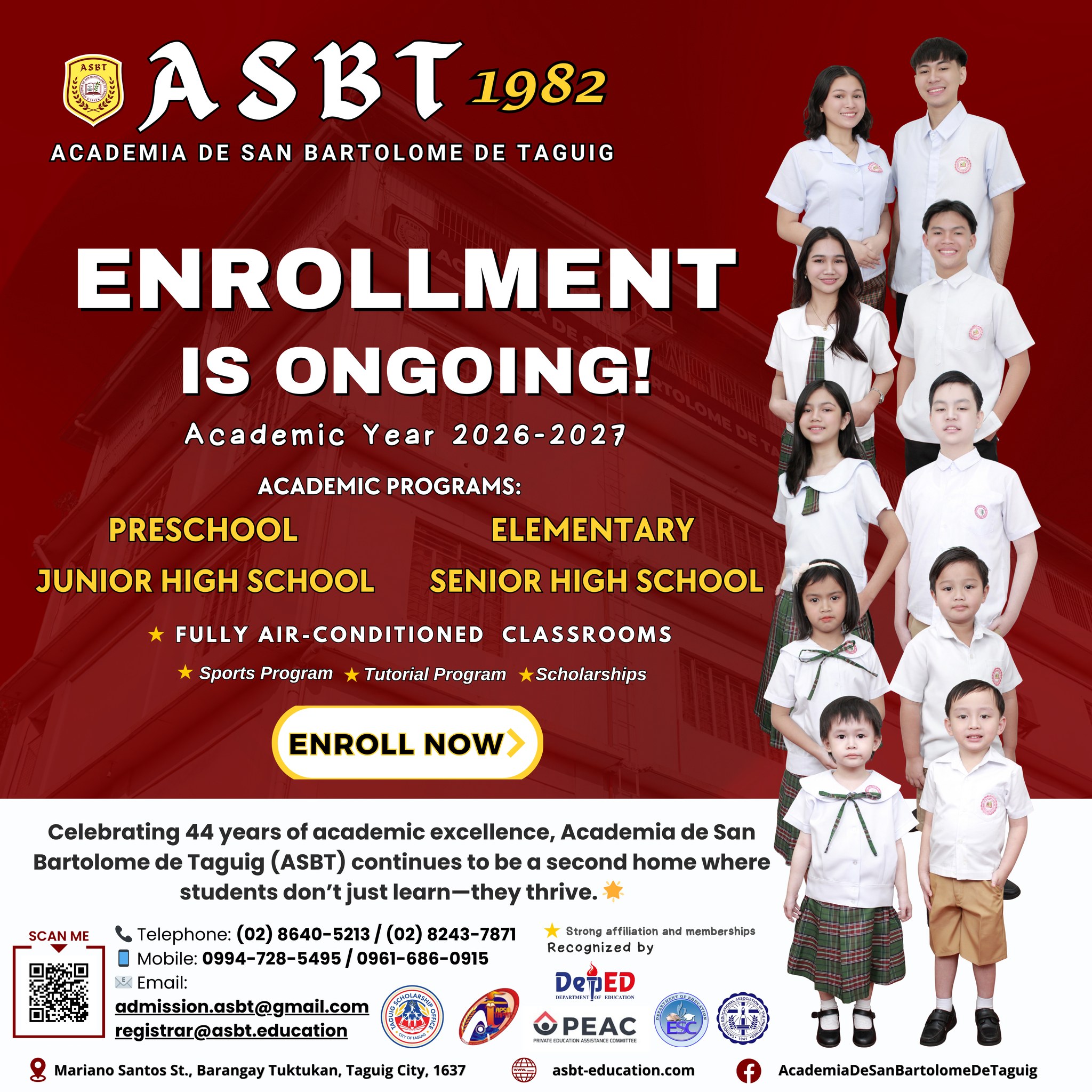 Academia De San Bartolome De Taguig - Official Facebook ad: 𝙀𝙉𝙍𝙊𝙇𝙇𝙈𝙀𝙉𝙏 𝙄𝙎 𝙊𝙉𝙂𝙊𝙄𝙉𝙂!