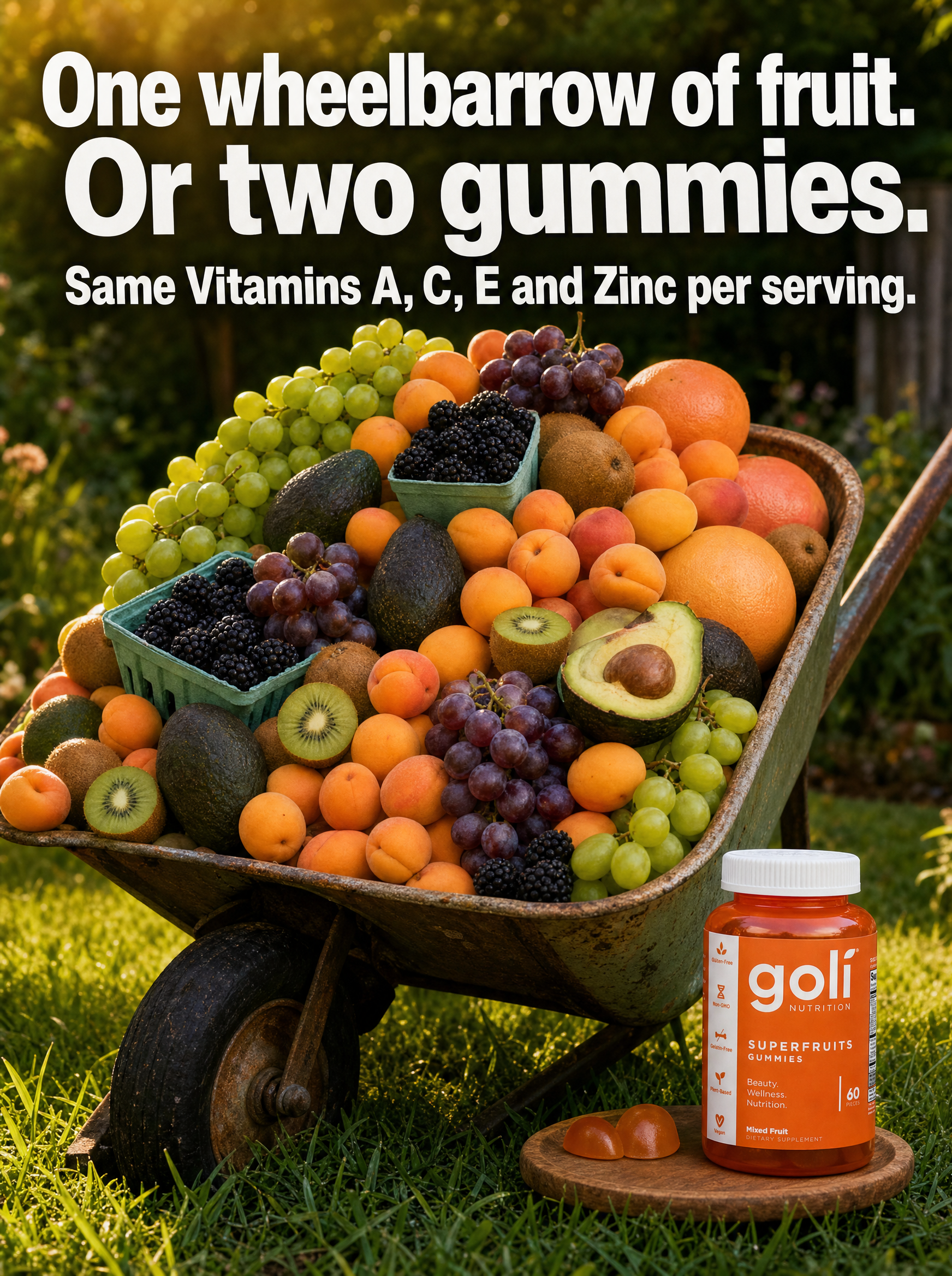 Goli Facebook ad: $50 of Fruit, or Two Gummies?