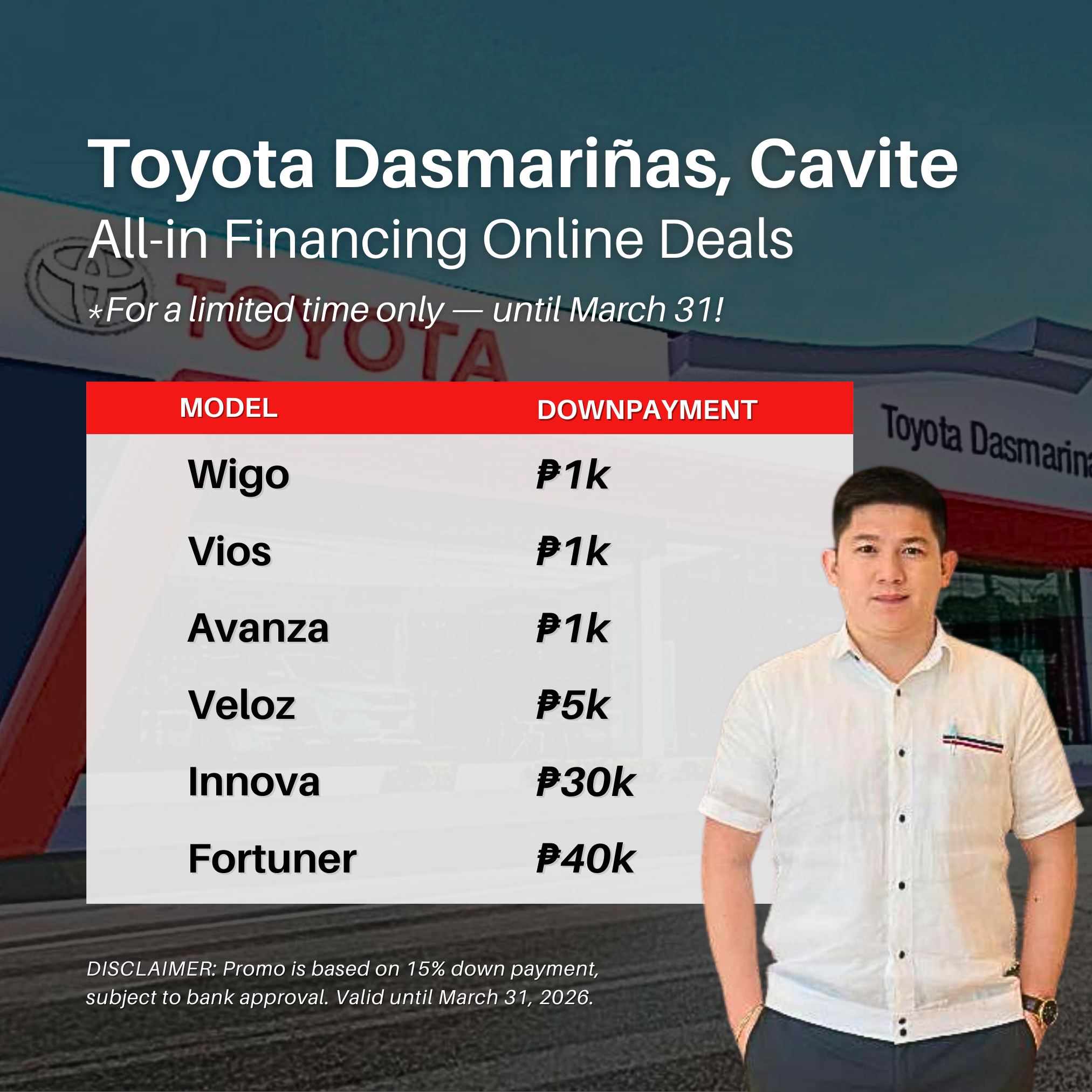 Daniel De Guzman- Toyota Dasmariñas Facebook ad: Apply Online via Messenger!