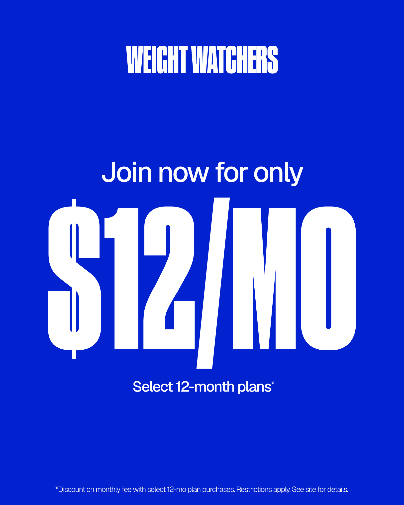 WeightWatchers Facebook ad: $12/month for 12 months