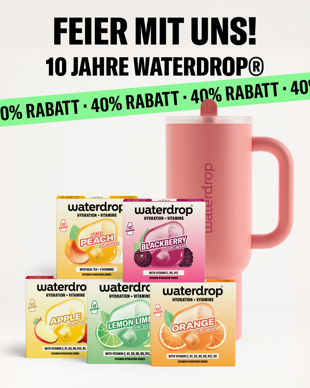 waterdrop Facebook ad: Sichere dir bis zu 40 % Rabatt!