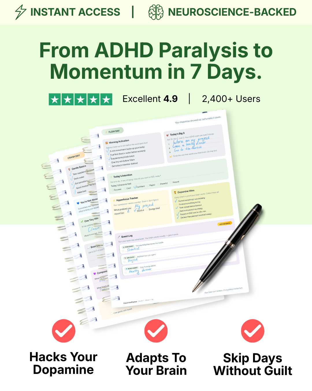 Dopamine Planner Facebook ad: Neuroscience-Backed. Built for ADHD Brains.