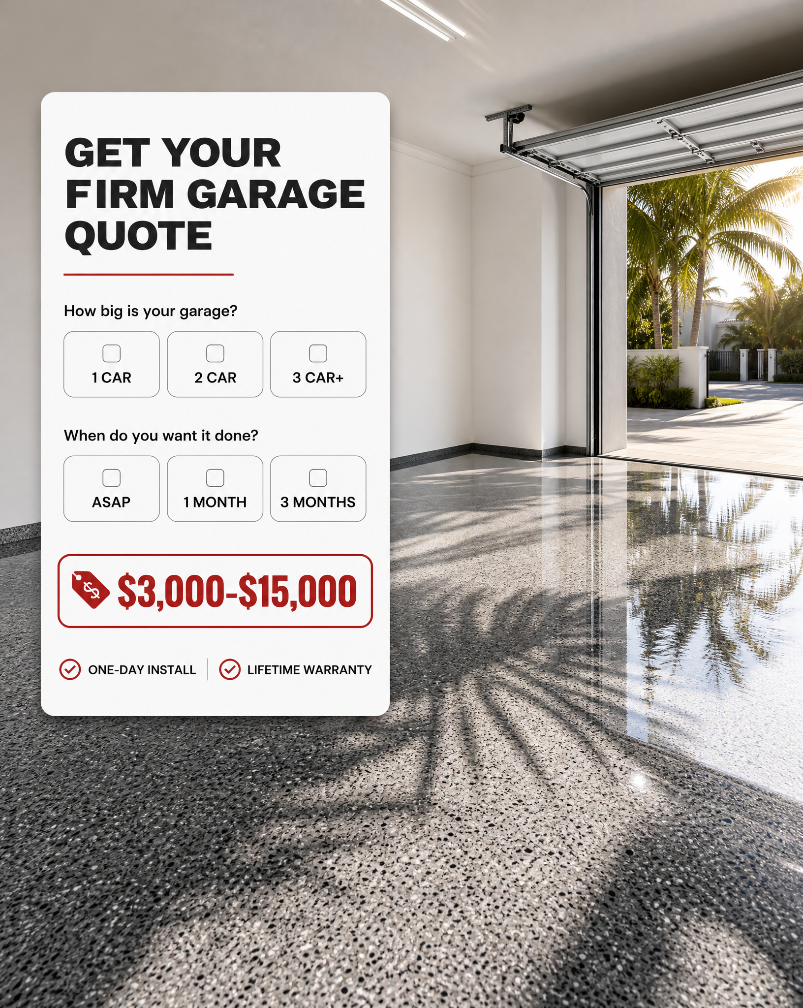 Epoxy masters miami Facebook ad: Miami garage quote, one day install