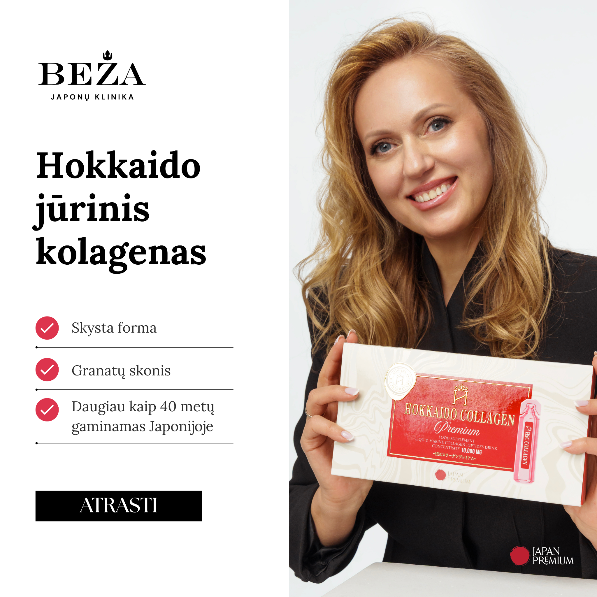 Japonų klinika - Beža Facebook ad: Hokkaido kolagenas iš Japonijos