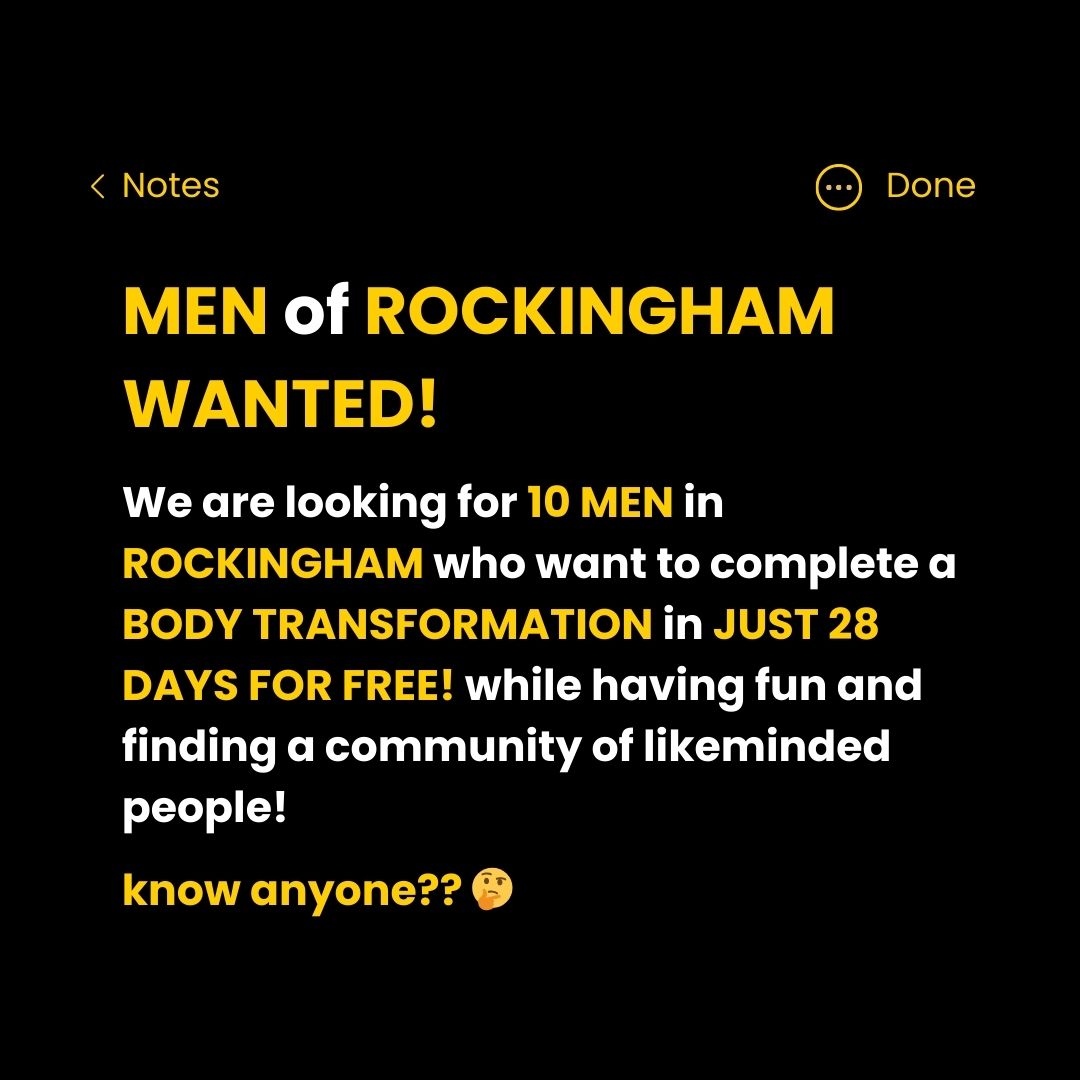 Bemore Fitness Rockingham Facebook ad: FREE 28 Day Body Re-build.