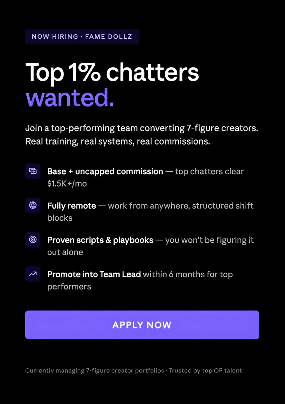 Fame Dollz Facebook ad: Hiring now