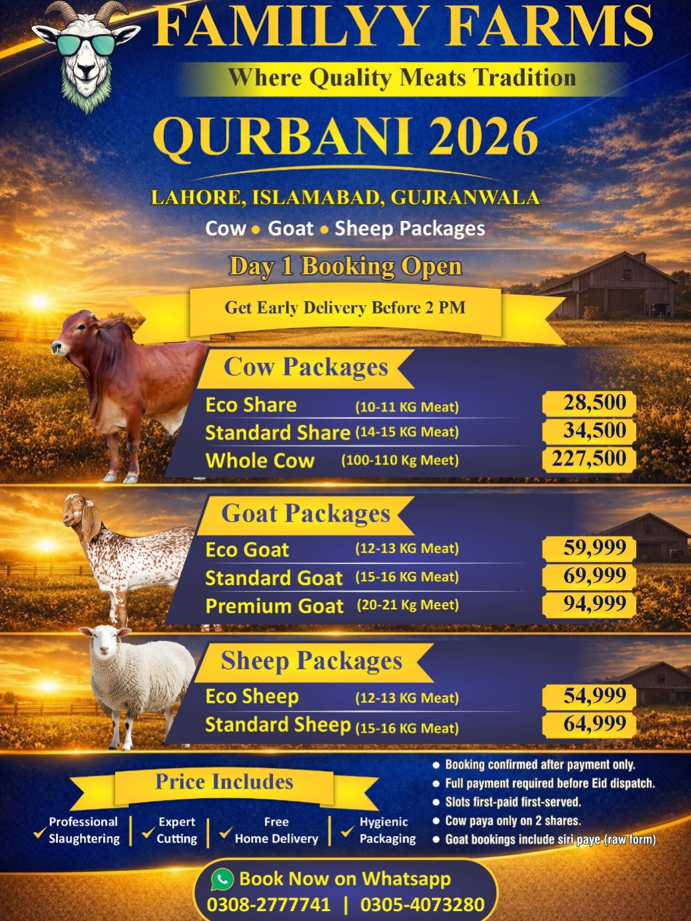 Familyy Farms Facebook ad: Book Your Qurbani Now With Lahores PREMIUM QURBANI…