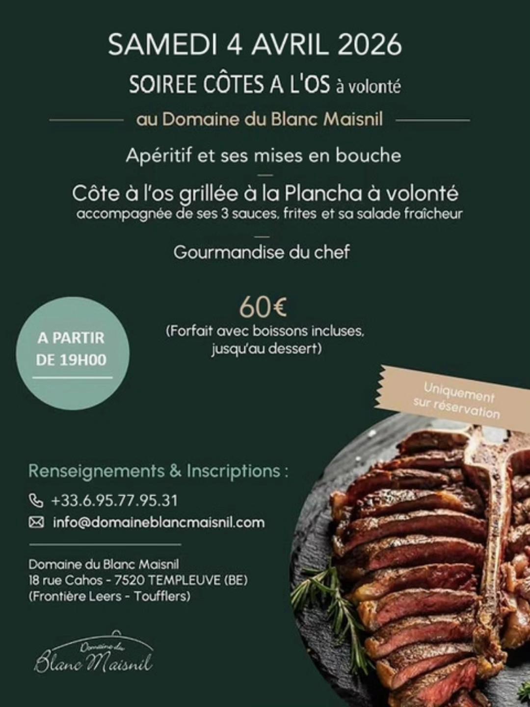 Domaine du Blanc Maisnil Facebook ad: Notre incontournable soirée côte à l'os revient ce…