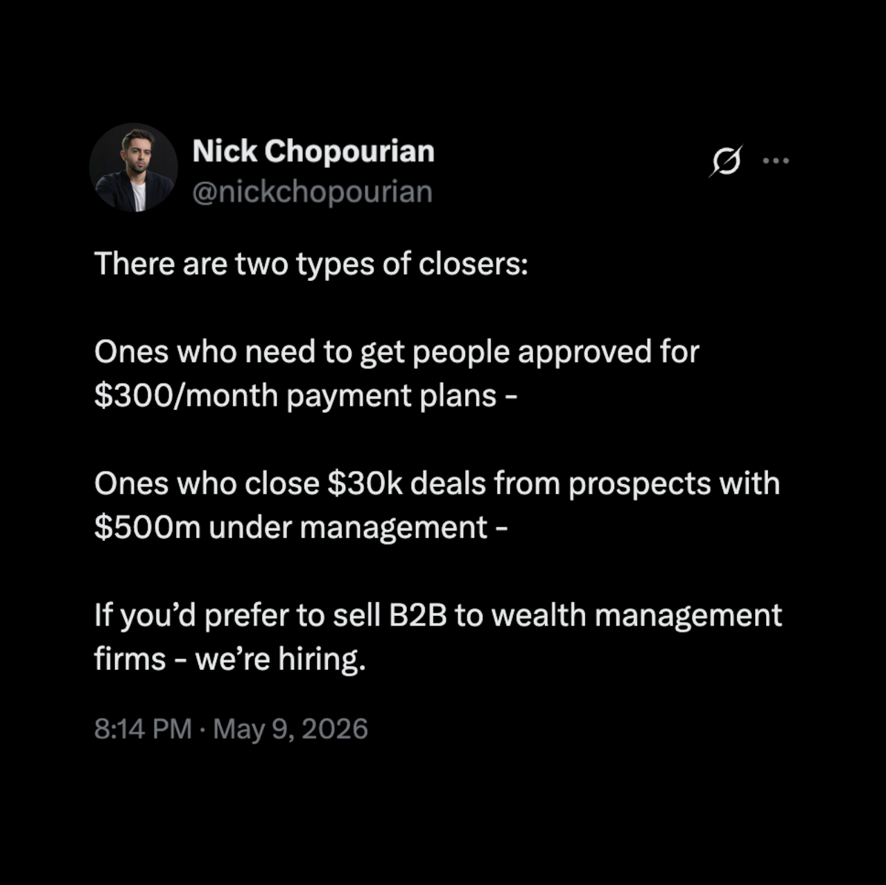 Nick Chopourian Facebook ad