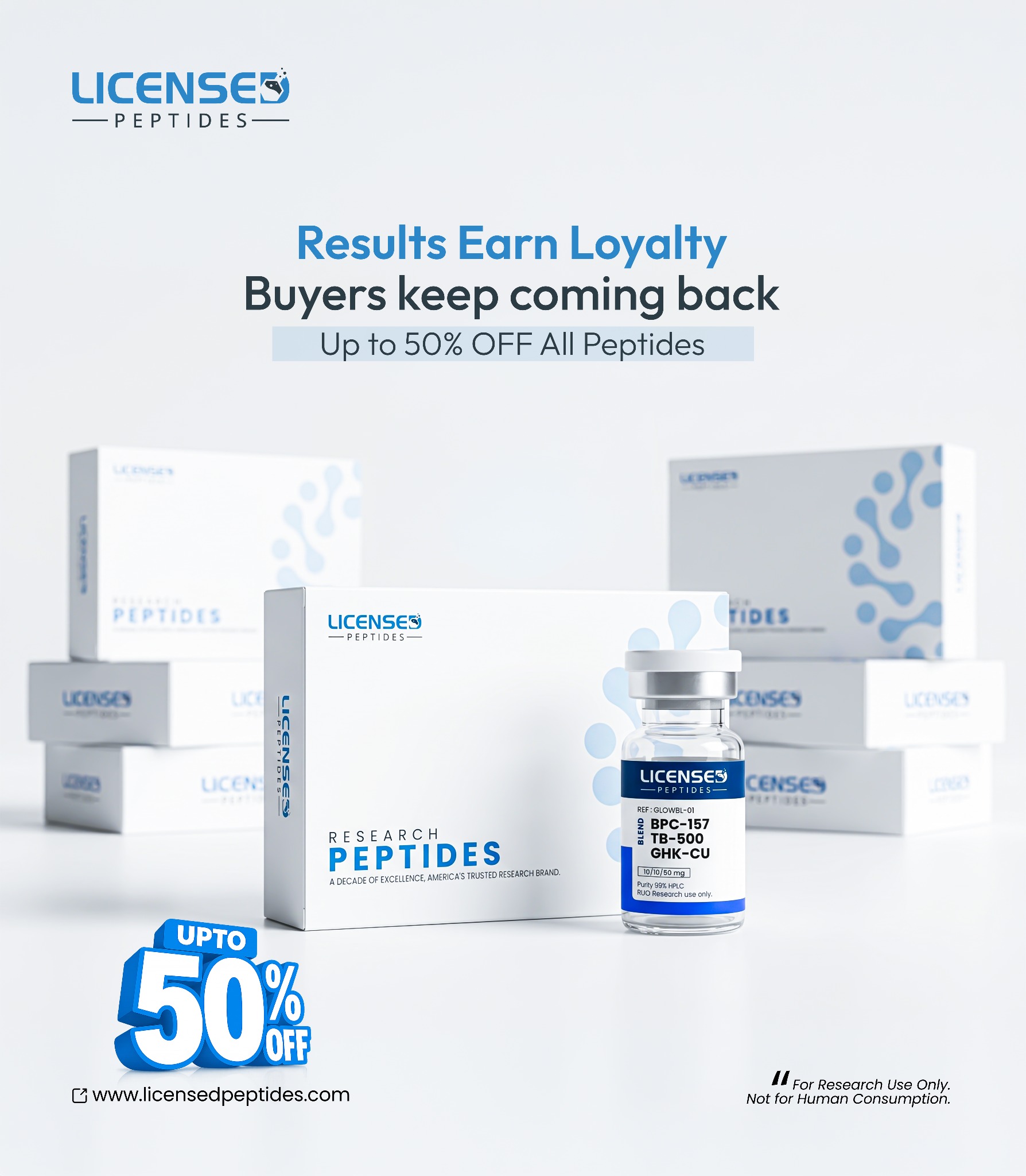 Licensed Peptides.com Facebook ad: Up To 50% OFF Sale Ends Soon