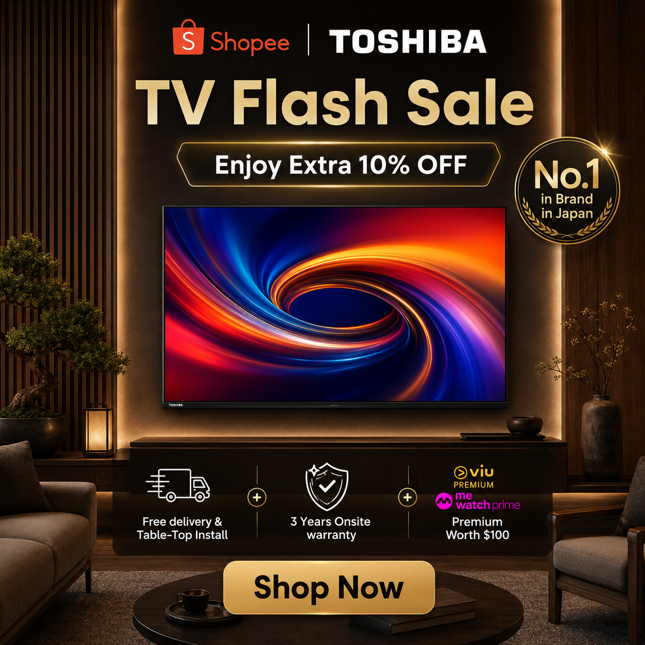 Toshiba TV Singapore Facebook ad: Toshiba TV Flash Sale: Enjoy Extra 10% OFF All Toshiba TV…