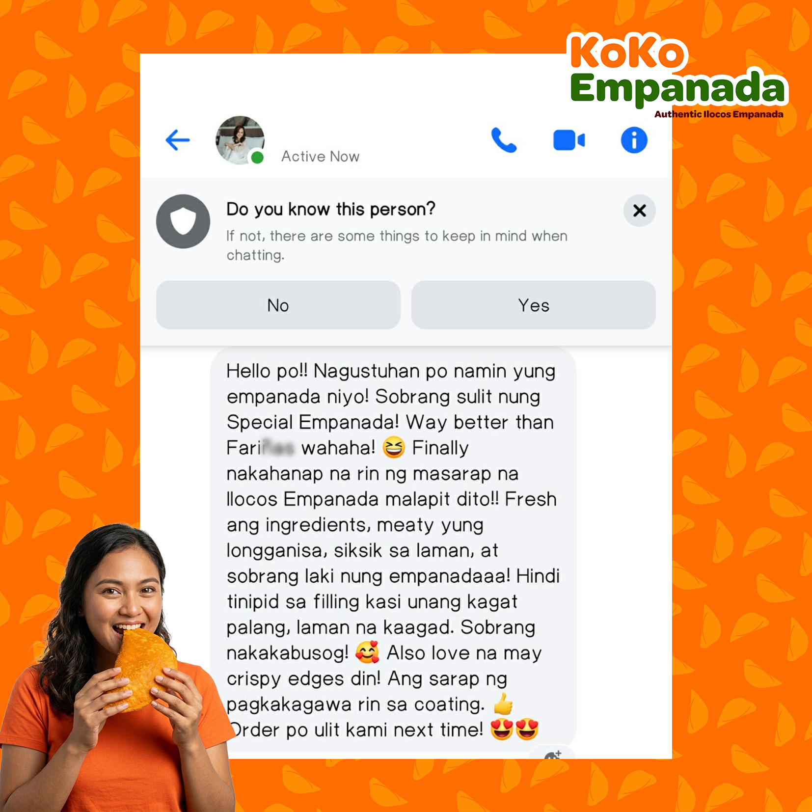 KoKo Empanada Facebook ad: Available in Quezon City and Nearby Cities via Lalamove