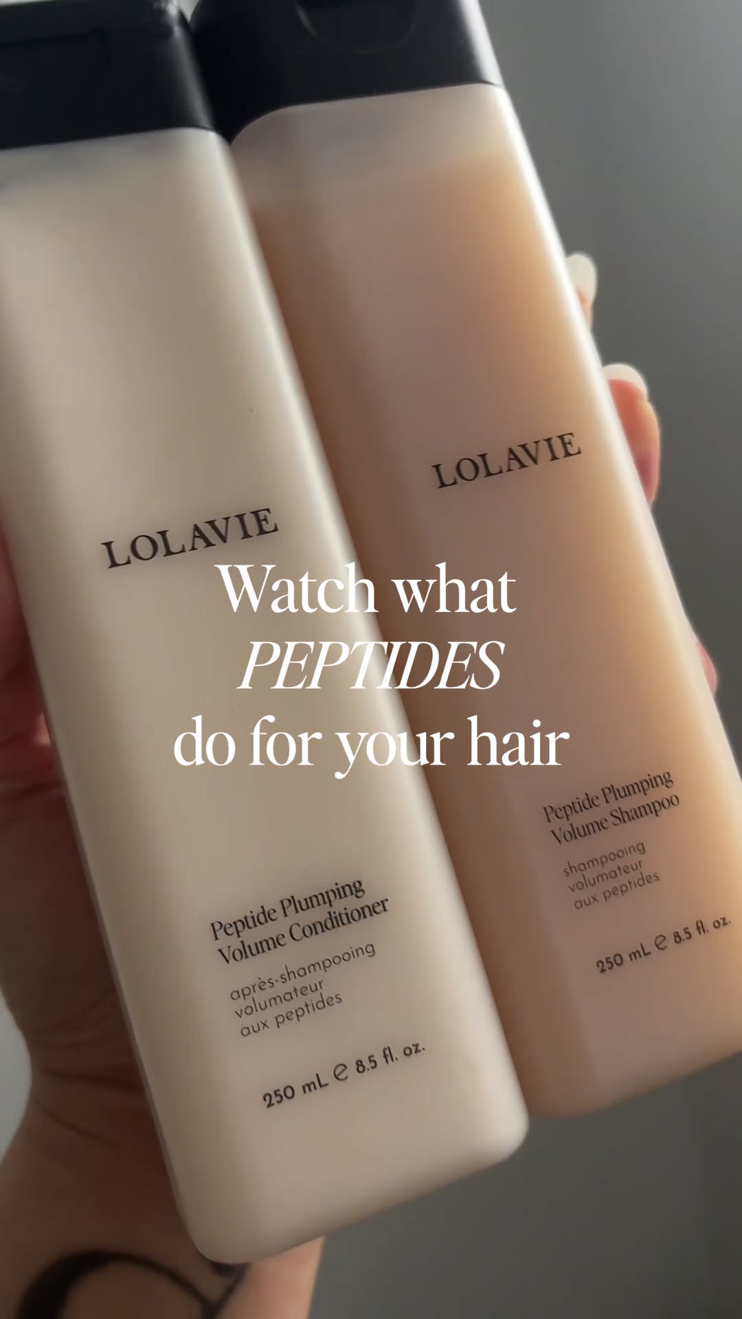 Jennifer Aniston Facebook ad: Peptide Plumping Volume Shampoo & Conditioner