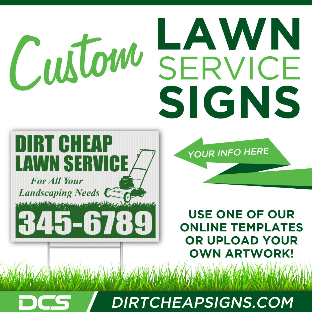 Dirt Cheap Signs Facebook ad: Quality Lawn Service Yard Signs