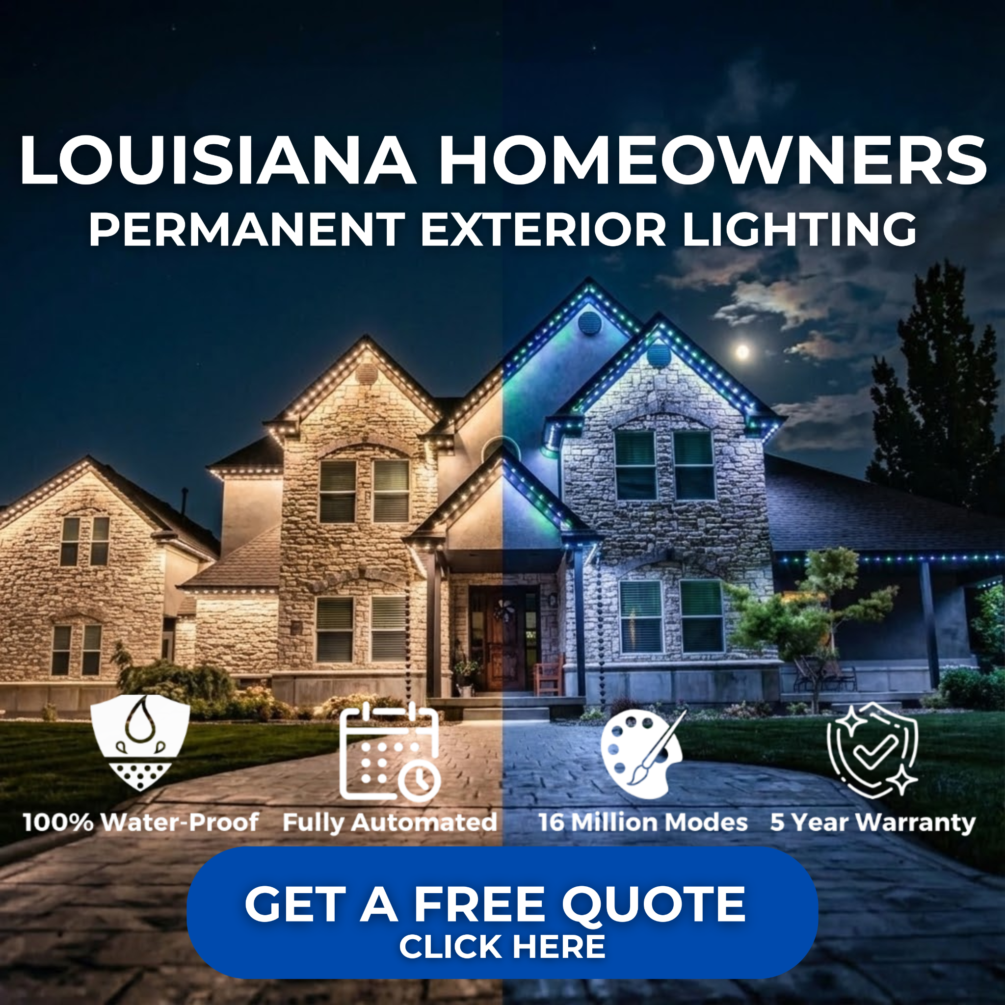 WhoDat Permanent Lighting Facebook ad: Transform Your Home's Exterior With Permanent Lighting