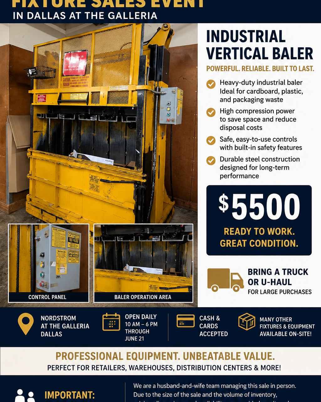 Jeanette Joseph Mentesana Facebook ad: Industrial vertical baler at Nordstrom Fixture Sales event…