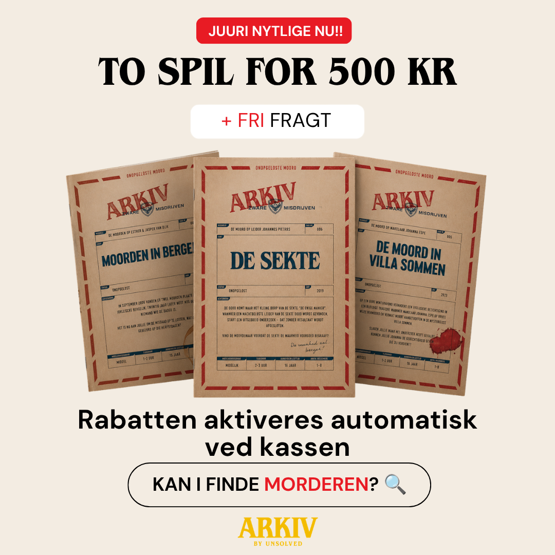 ARKIV by Unsolved - Moordmysteries om thuis op te lossen Facebook ad: Køb to spil for 500 kr