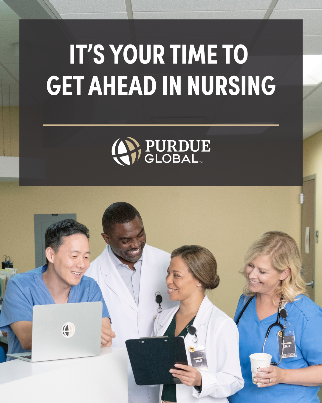 Purdue Global Facebook ad: Online Degrees Built for Working Nurses