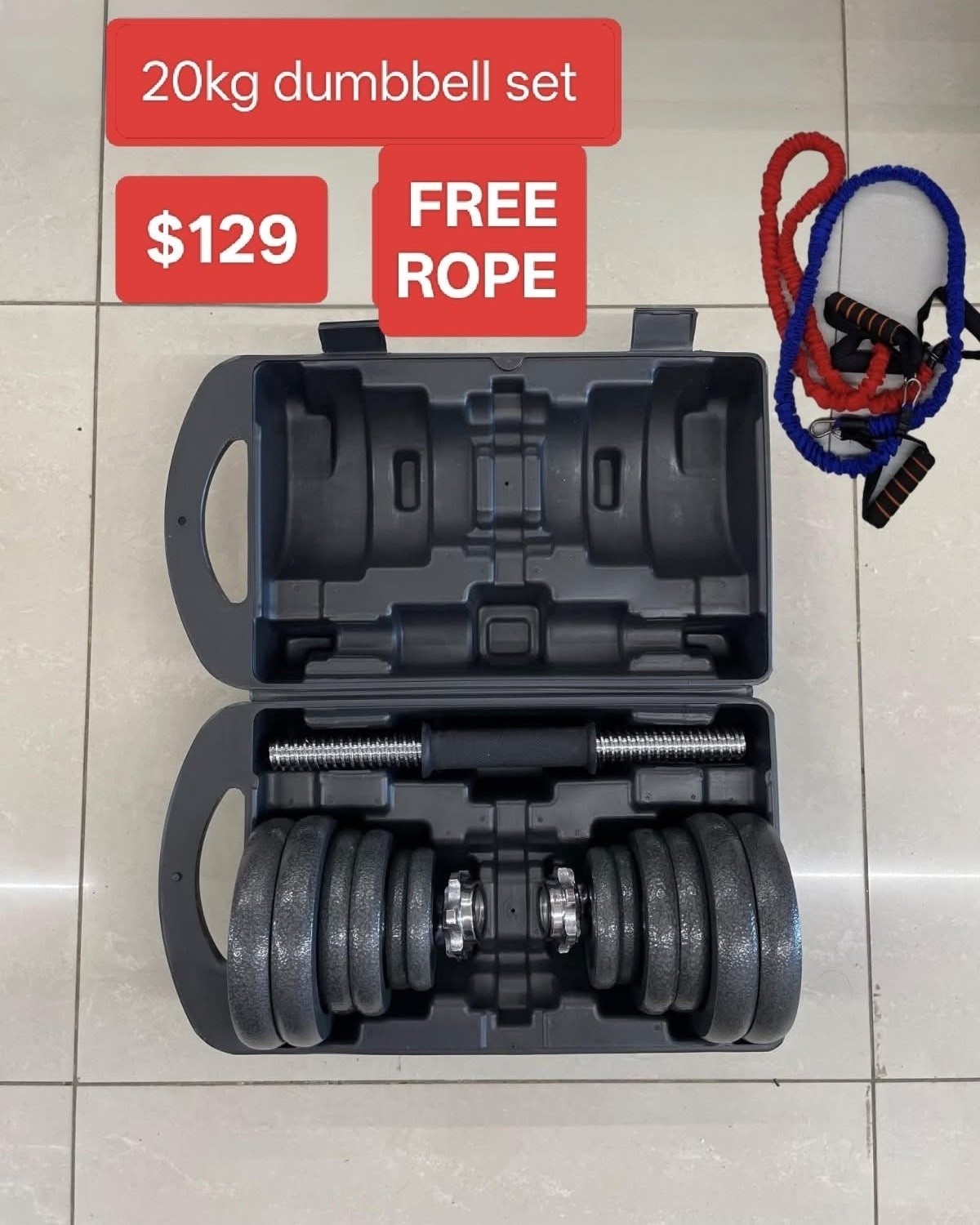 Kapadia's Facebook ad: 05/07 - GYM ITEMS IN STOCK.