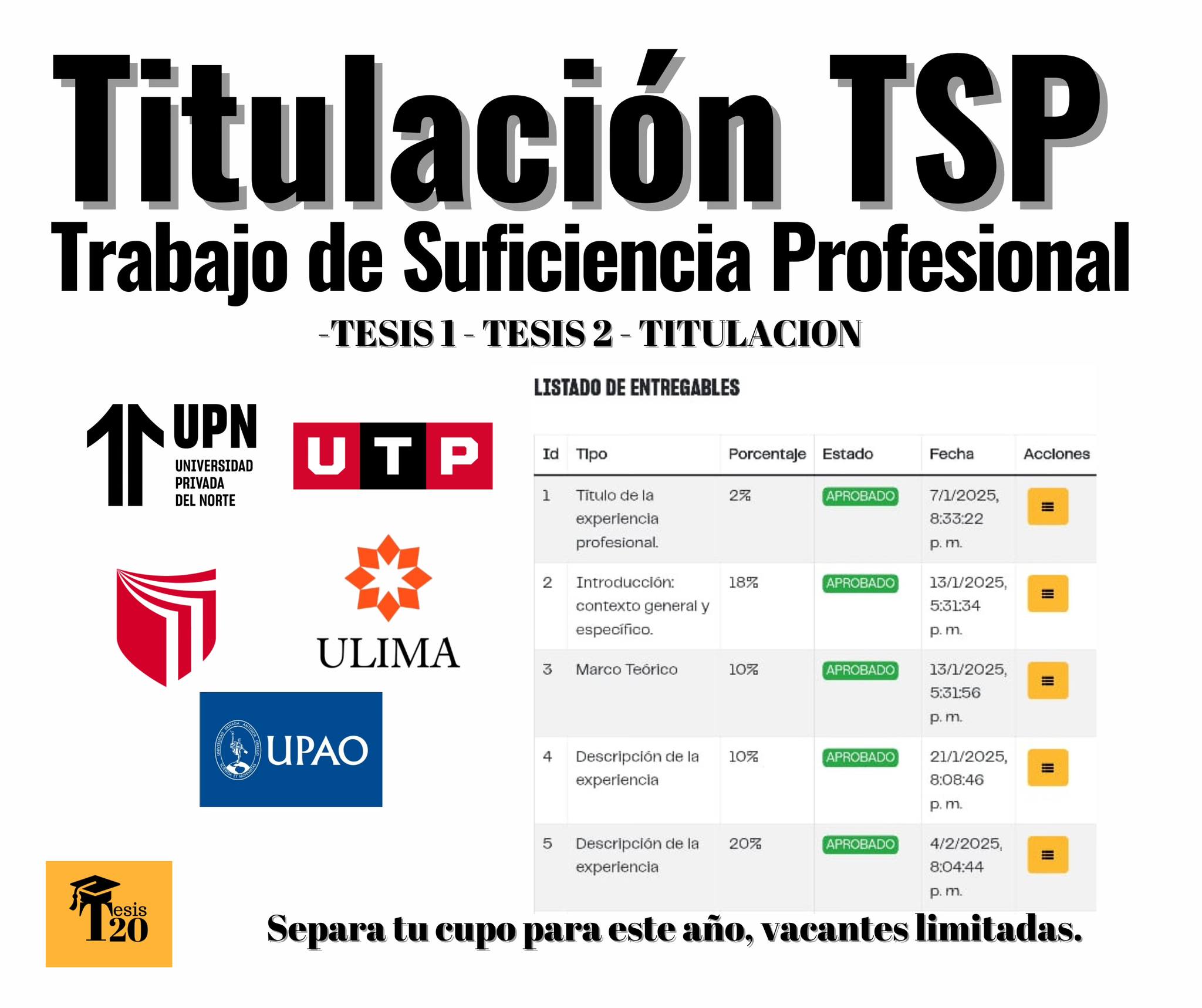 Tesis20 Facebook ad: ¡Logra tu titulación universitaria con éxito!