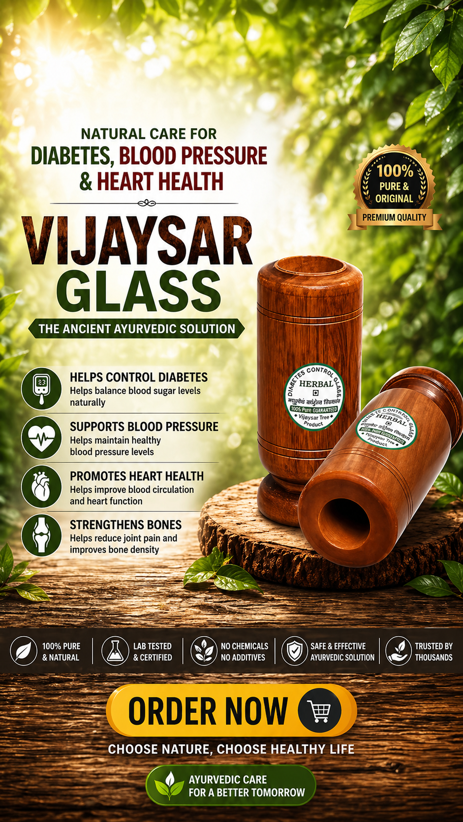 Kansa Wellness Facebook ad: Ayurvedic Vijaysar Wood Sugar Control Glass