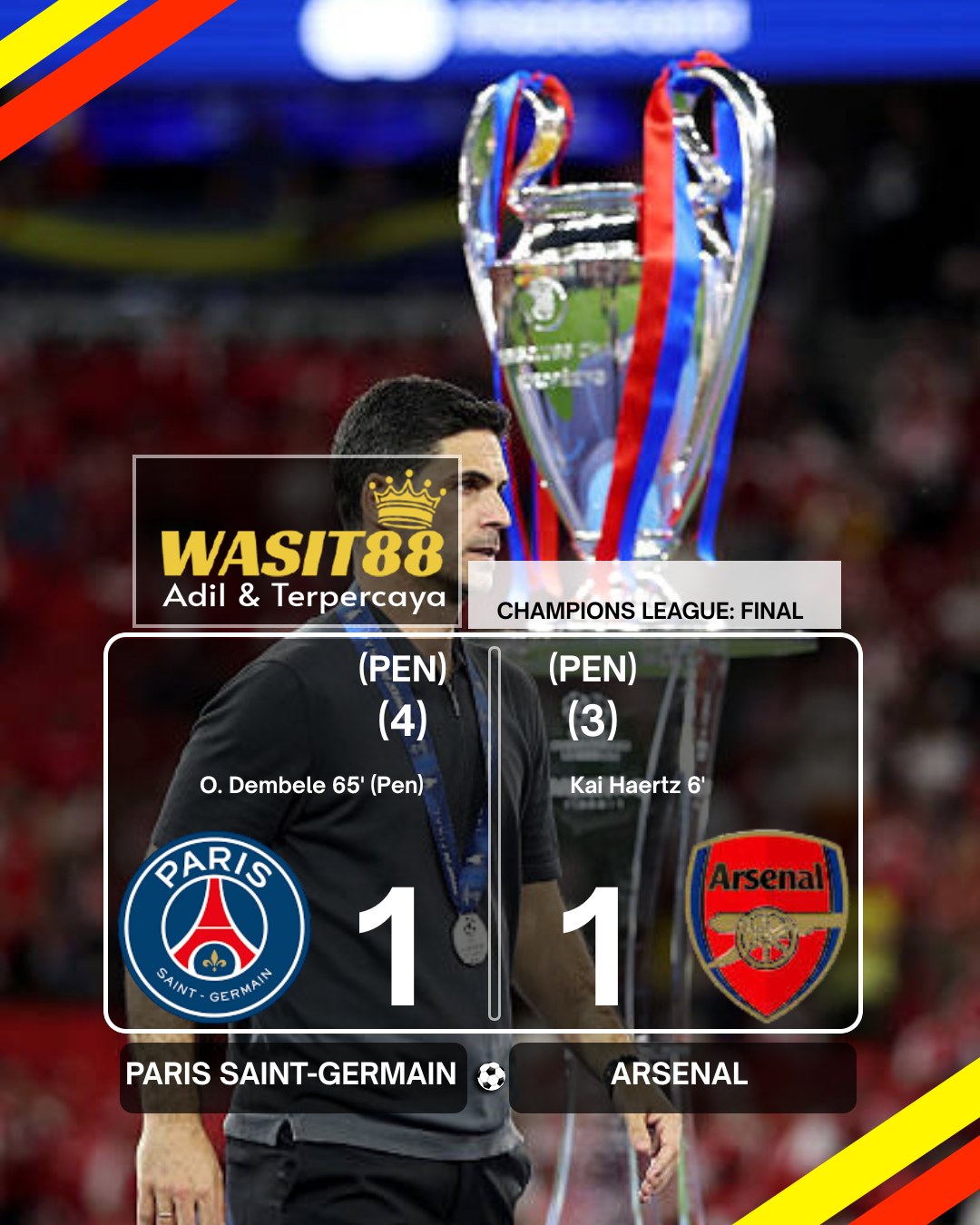 Wasit88 Facebook ad: PSG BACK-TO-BACK UCL, ARSENAL LAGI-LAGI PATAH HATI DI…