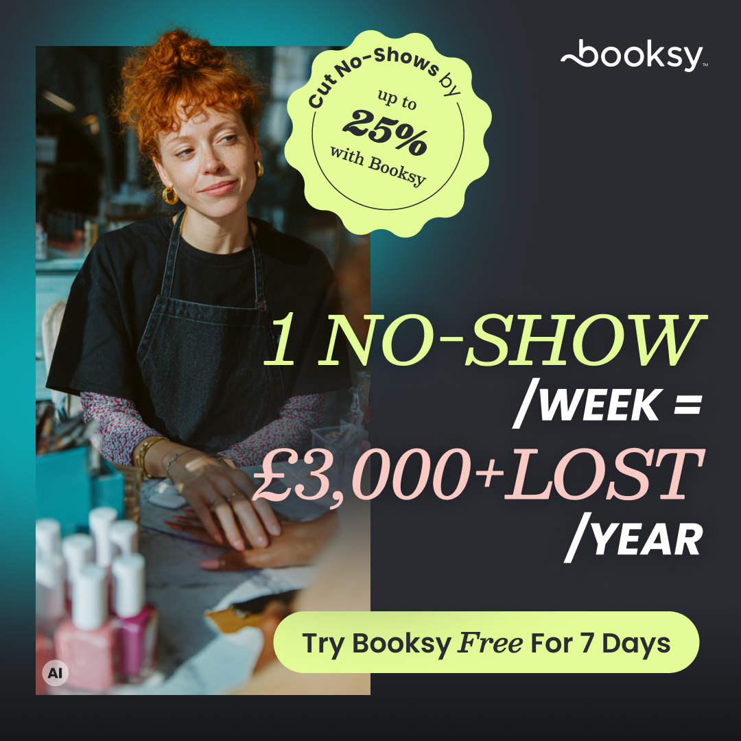 Booksy UK Facebook ad: Try Booksy FREE for 7 days.