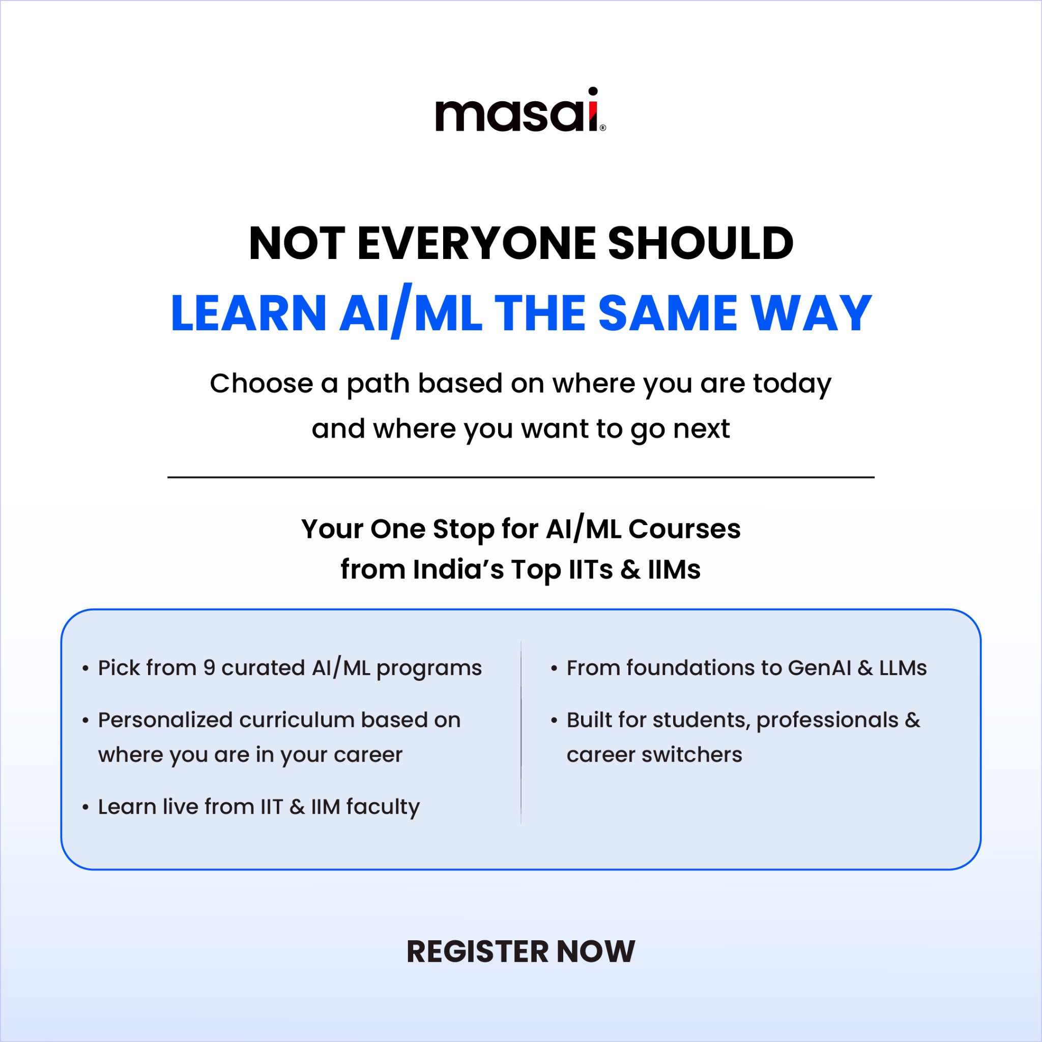 Masai School Facebook ad from May 27, 2026