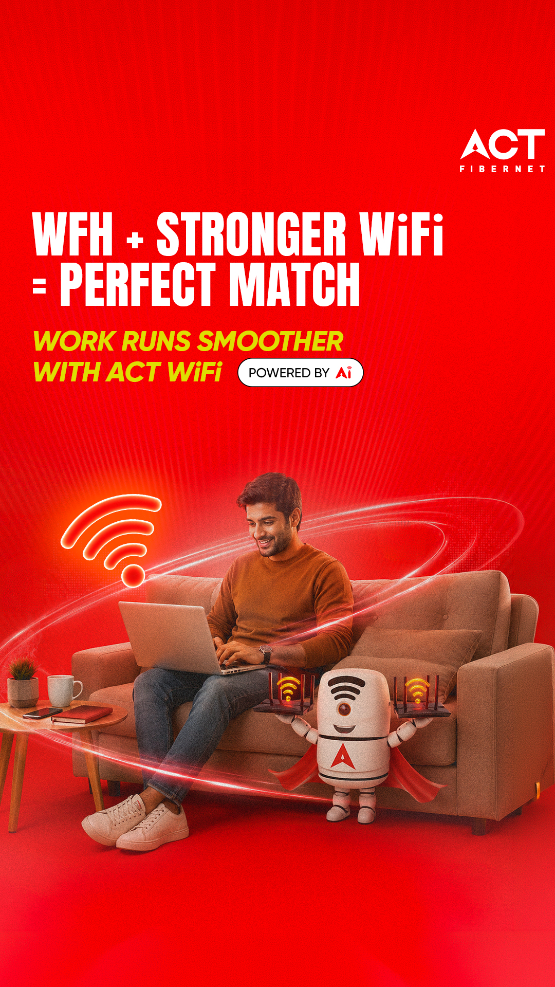 ACT Fibernet Facebook ad: From meetings to deadlines, keep your workday moving…