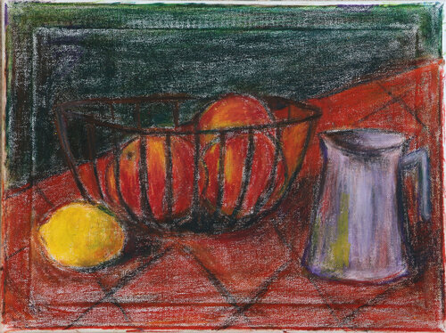 Elena Zapassky - only pictures Facebook ad: Red apples and lemon - Elena Zapassky - Oil Pastel on Canvas
