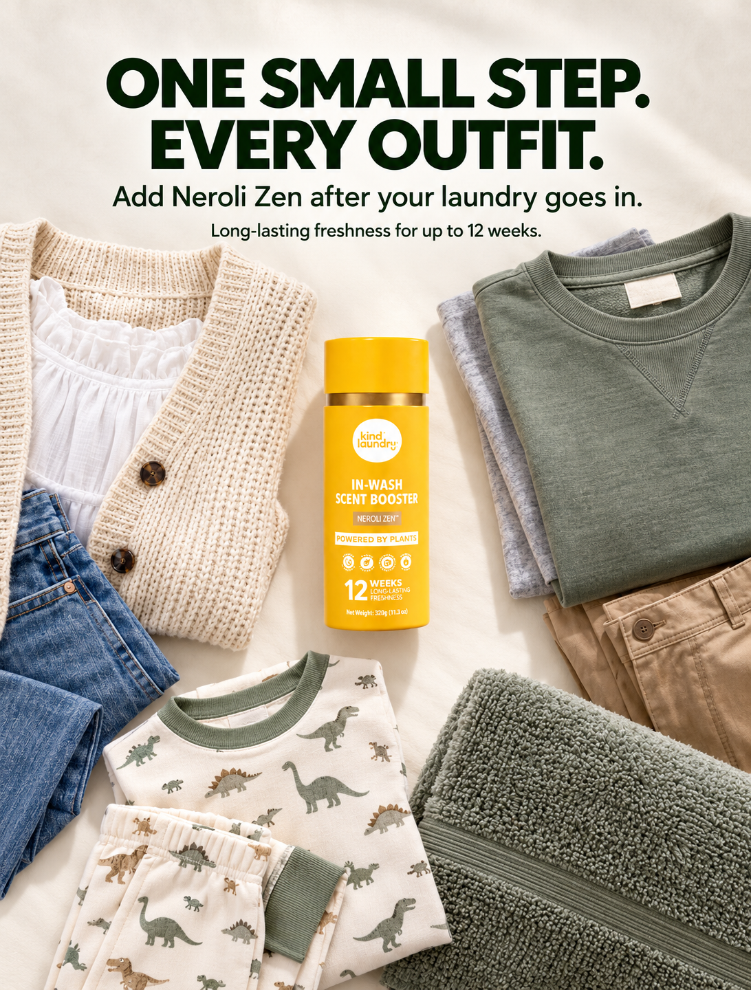 Kind Laundry Facebook ad: One Wash. Every Piece. Up to 12 Weeks Fresh.