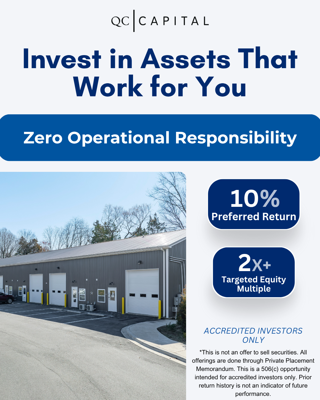 QC Capital Facebook ad: Earn 10% Preferred Return