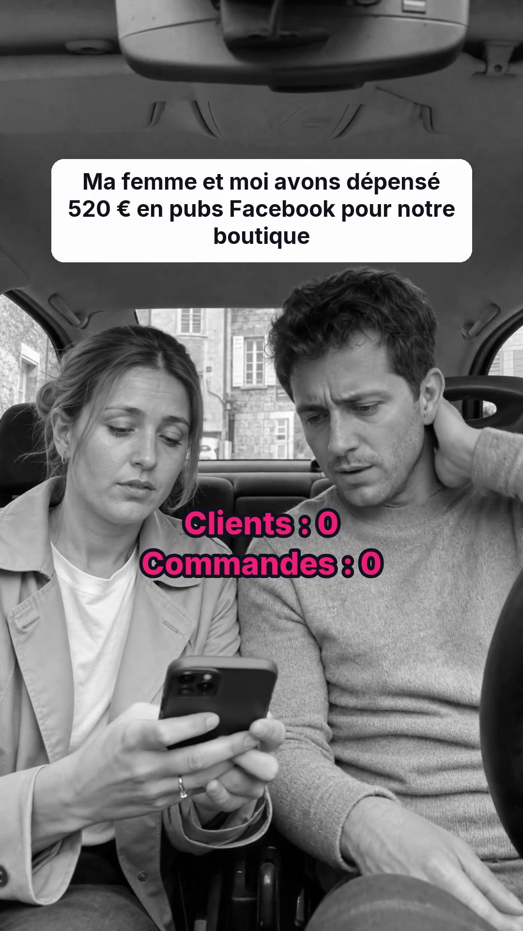 trycrush.ai Facebook ad: 520 € de pubs, 0 commande. Puis 65 en 4 jours.
