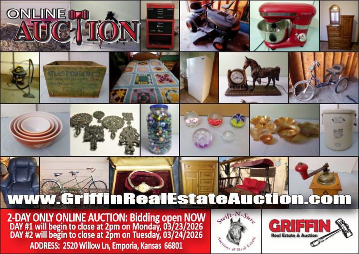 Griffin Real Estate and Auction Facebook ad: 3/23 & 3/24/2026 - Basler 2-DAY Online Only Auction (860+…