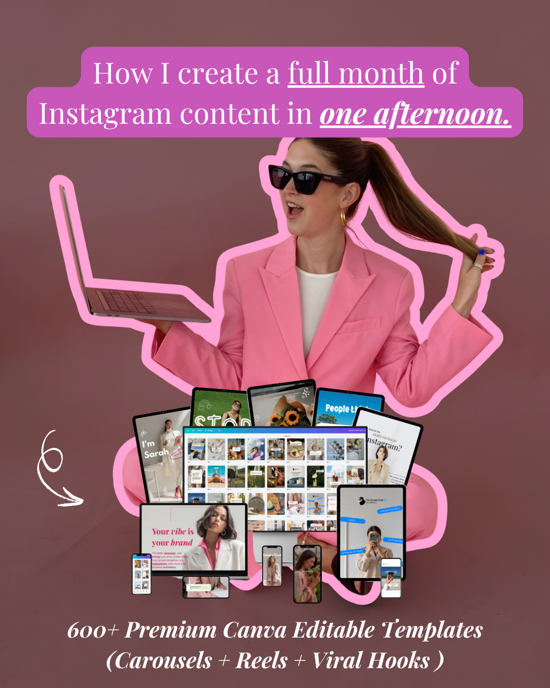 The Growth Craft Facebook ad: 600+ Instagram templates for $37, lifetime access