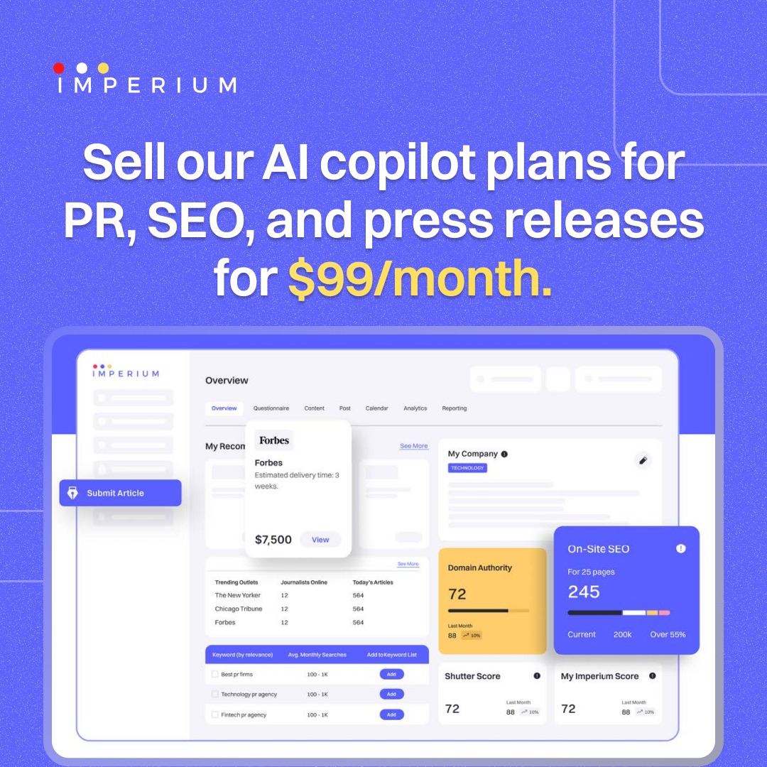 Imperium Group Inc. Facebook ad: Launch Your Own AI-Powered PR Business-100% White-Labeled!