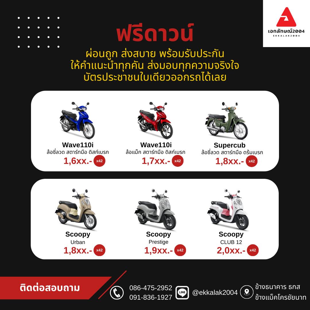 เอกลักษณ์ 2004 จำหน่ายรถจักรยานยนต์และอะไหล่แท้ฮอนด้า Facebook ad: ฟรีดาวน์ ผ่อนถูก
