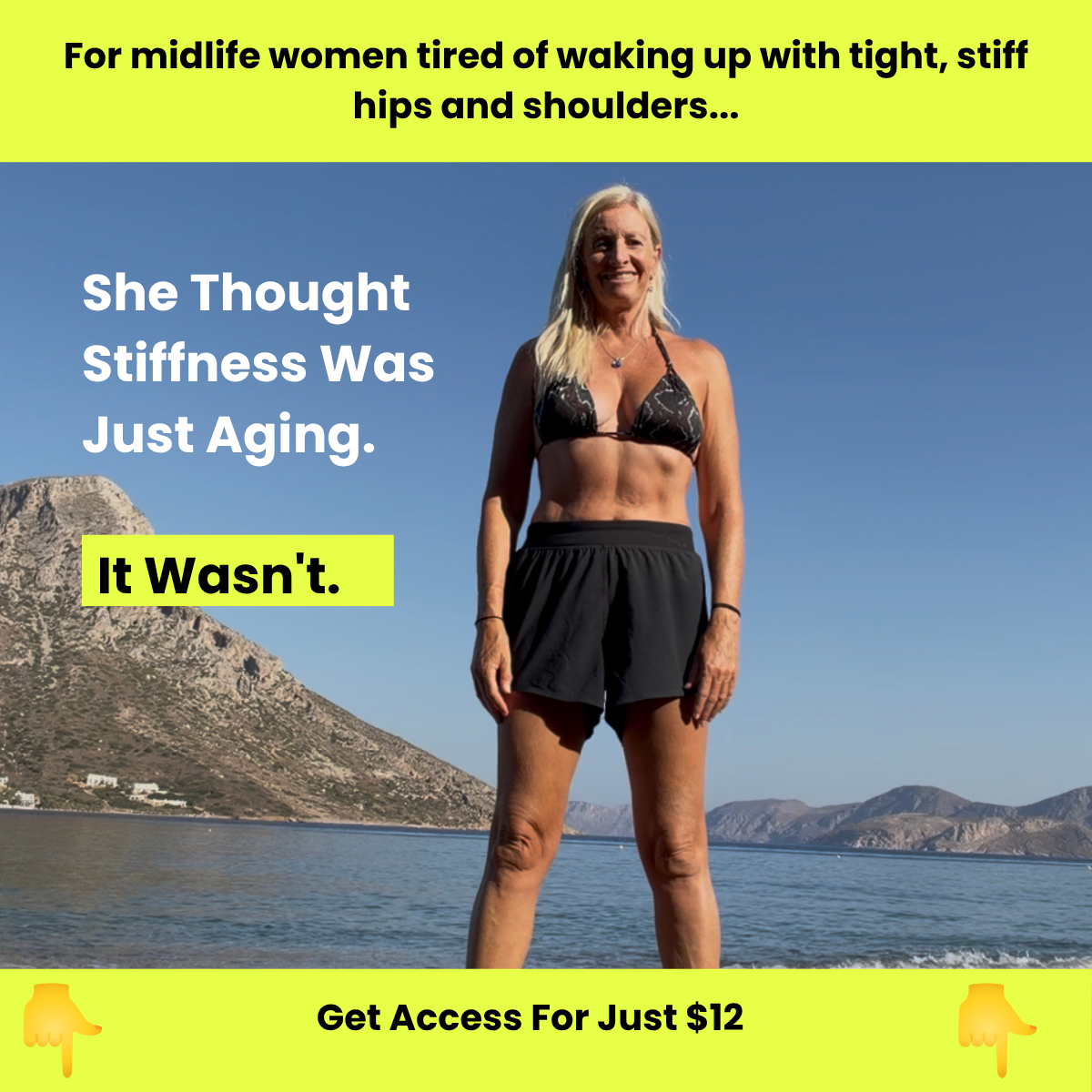 Julie Angel Movement Coach Facebook ad: For Women Waking Up Stiff Only