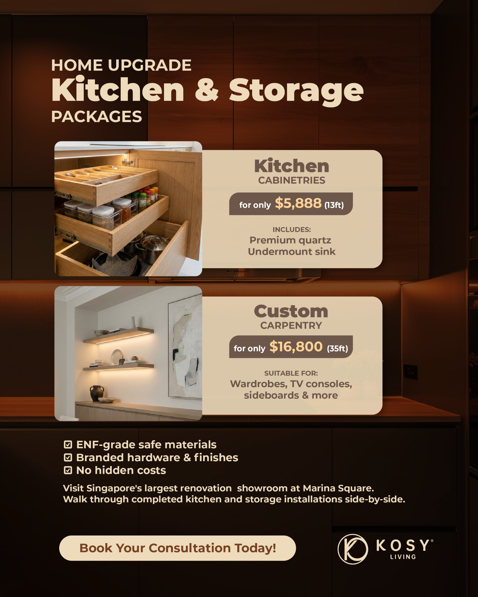 Kosy Living Singapore Facebook ad: Kitchen & Carpentry Package