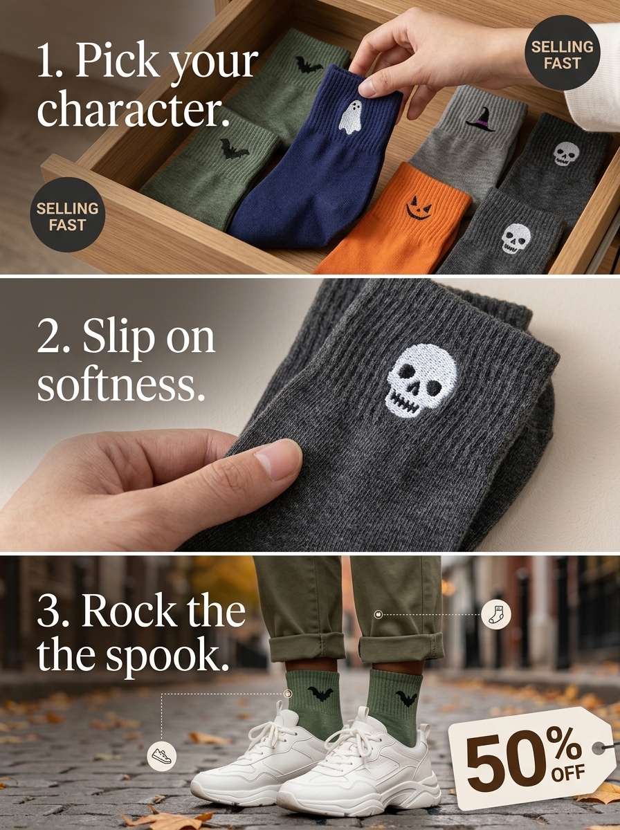 Integrityf.shop Facebook ad: Halloween Embroidered Socks